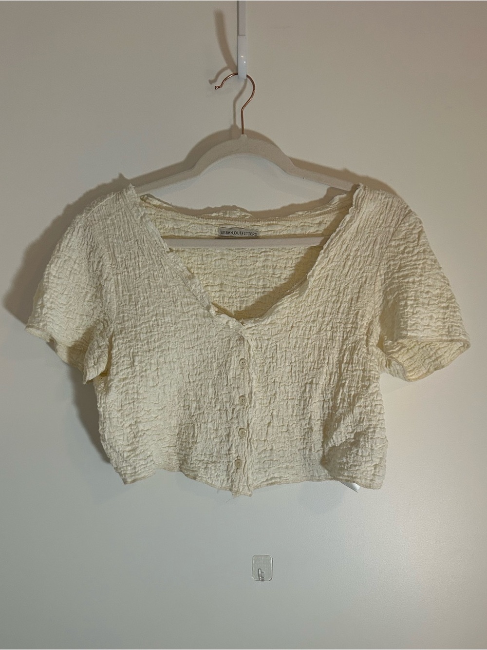 Urban Outfitters Cream Crinkle Button Crop Top
